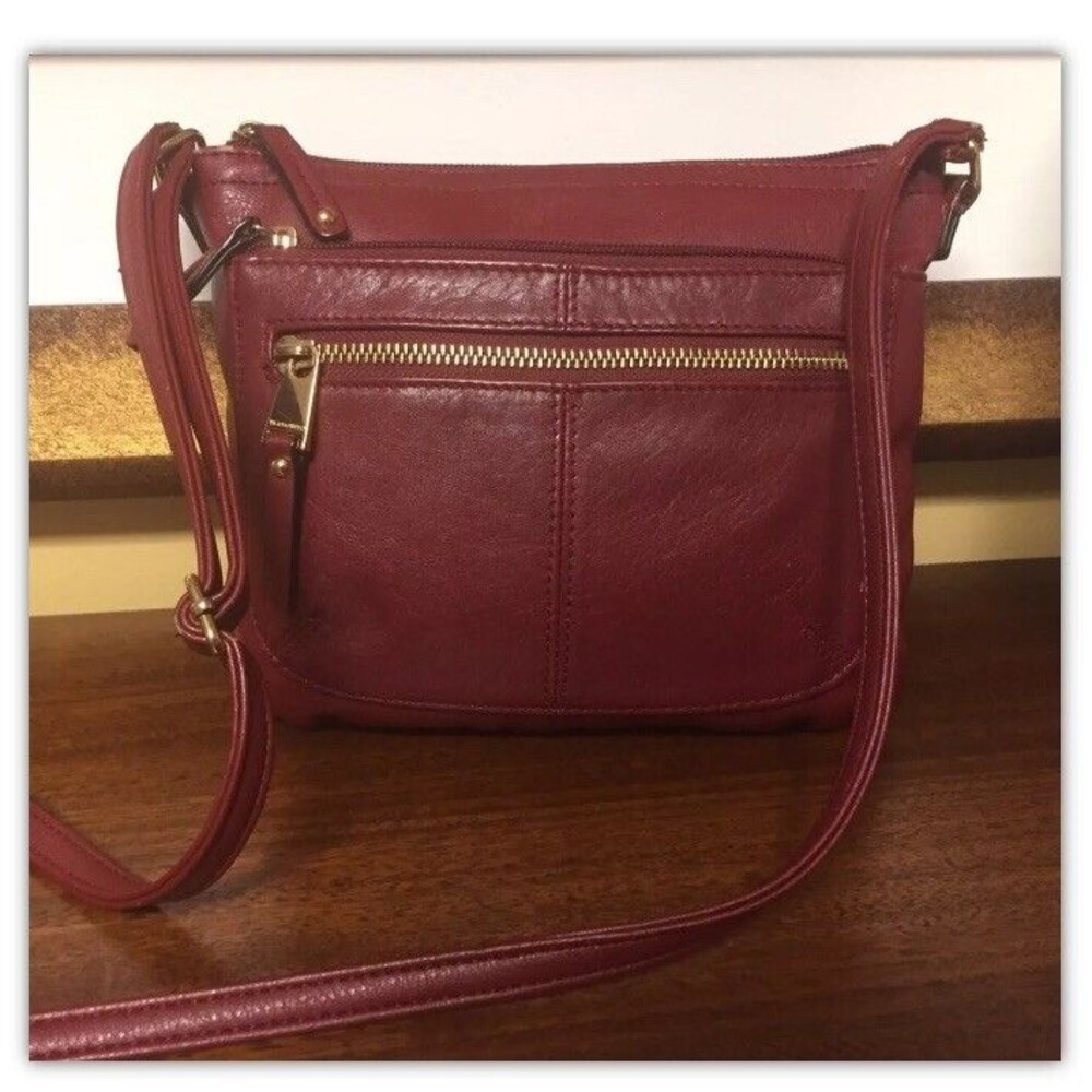 Tignanello Handbag Womens Red Wine Leather Bag Small Crossbody Purse Vintage